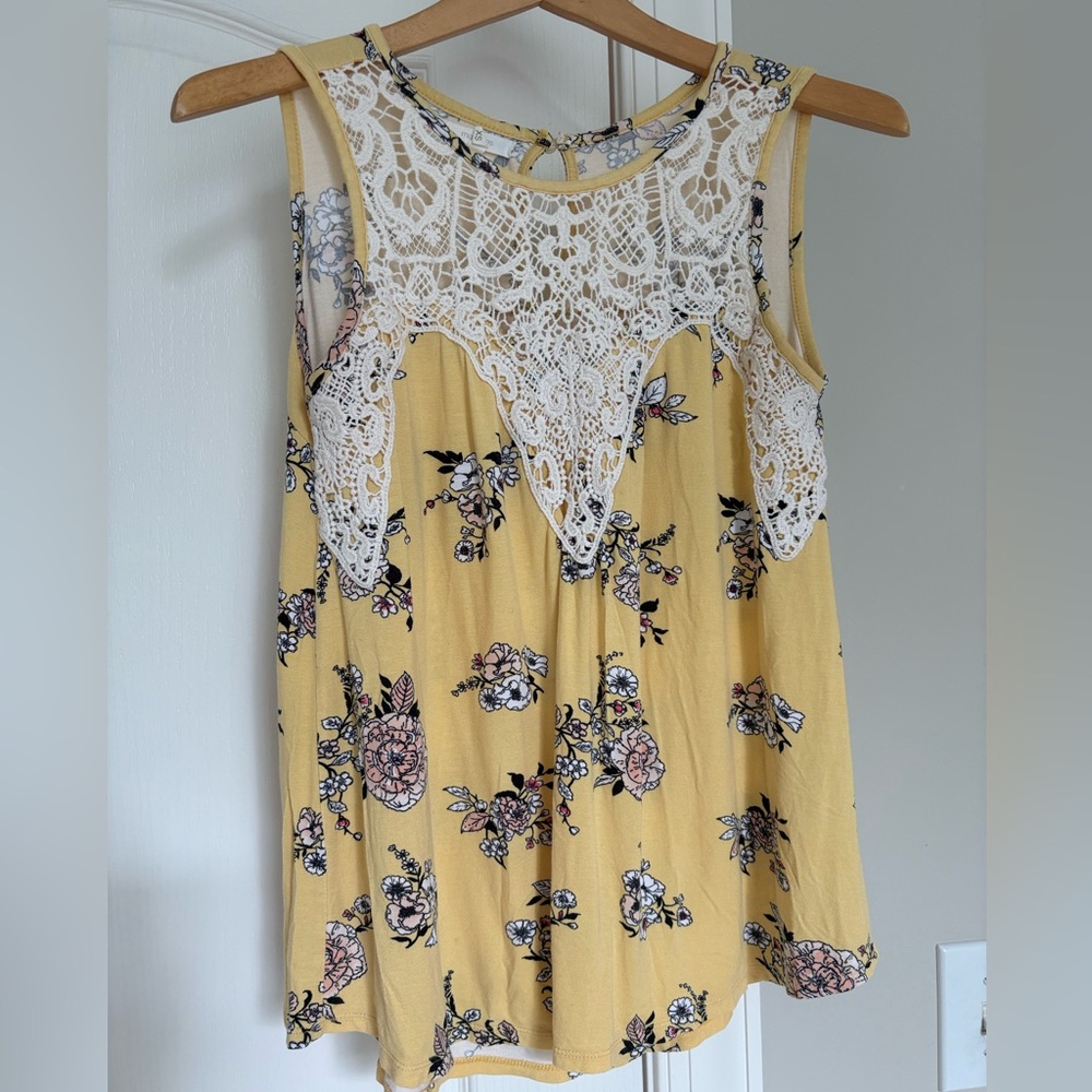 Maurices Yellow Floral Lace Tank Top